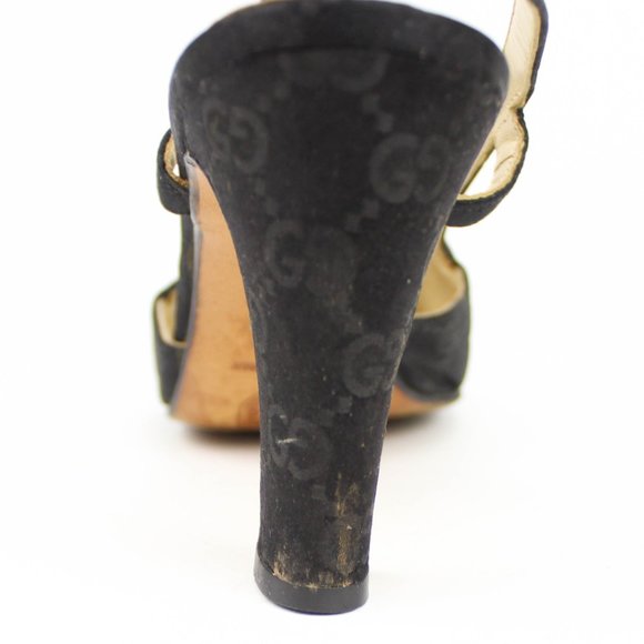 Vintage Gucci Black Fabric GG Monogram Print Slingback High Heels EU 37 Italy - Picture 5 of 12